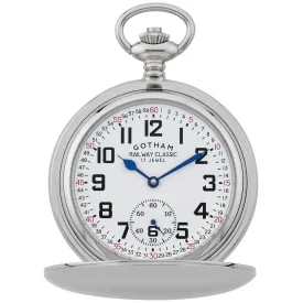 Gotham Men's Silver-Tone Railroad Dial Double Hunter 17 Jewel Mechanical Pocket Watch # GWC18806S