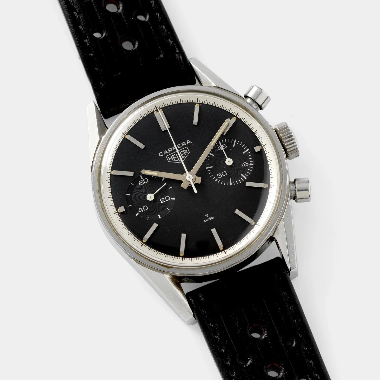 Heuer Carrera Ref 3647 Black Dial Silver Print