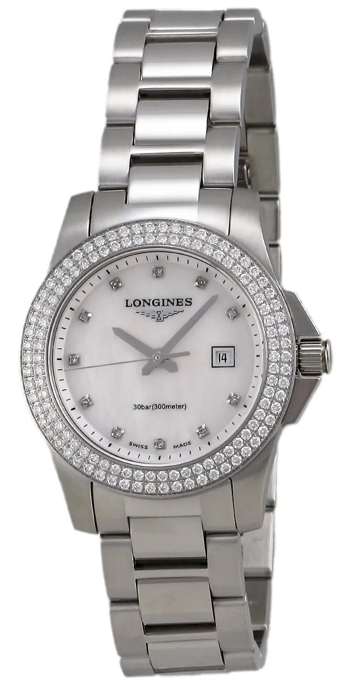 Longines Conquest Steel & Diamond Womens Watch Calendar MOP Dial L3.258.0.87.6