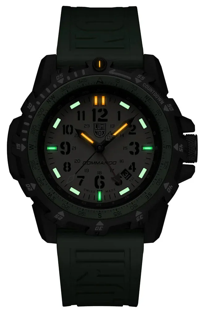 Luminox Commando Raider GMT CARBONOX Beige Dial Green Rubber Strap Date Divers Quartz Mens Watch XL.3337