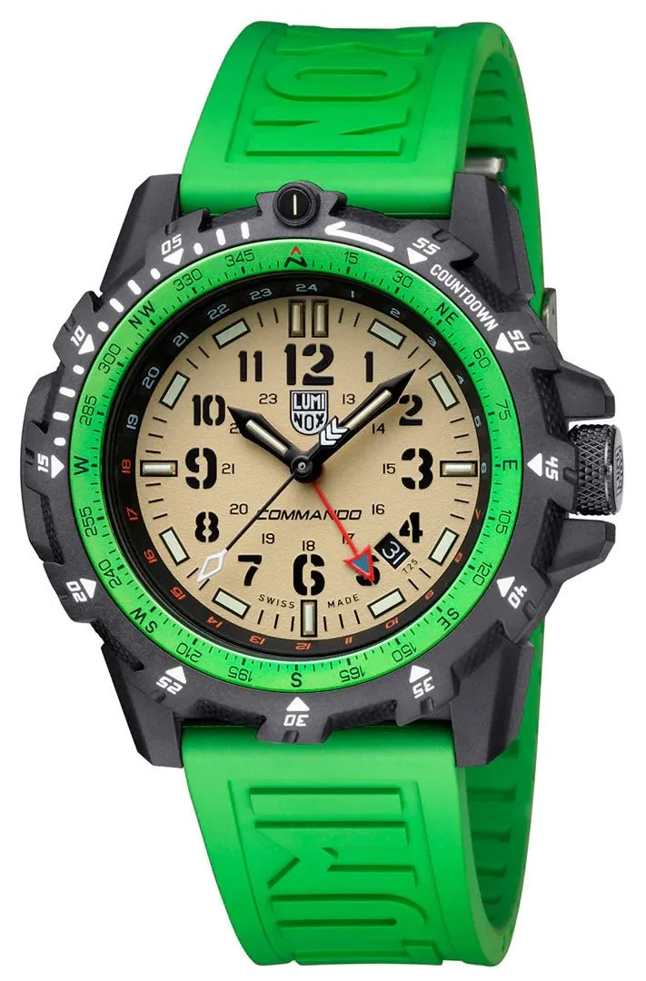 Luminox Commando Raider GMT CARBONOX Beige Dial Green Rubber Strap Date Divers Quartz Mens Watch XL.3337