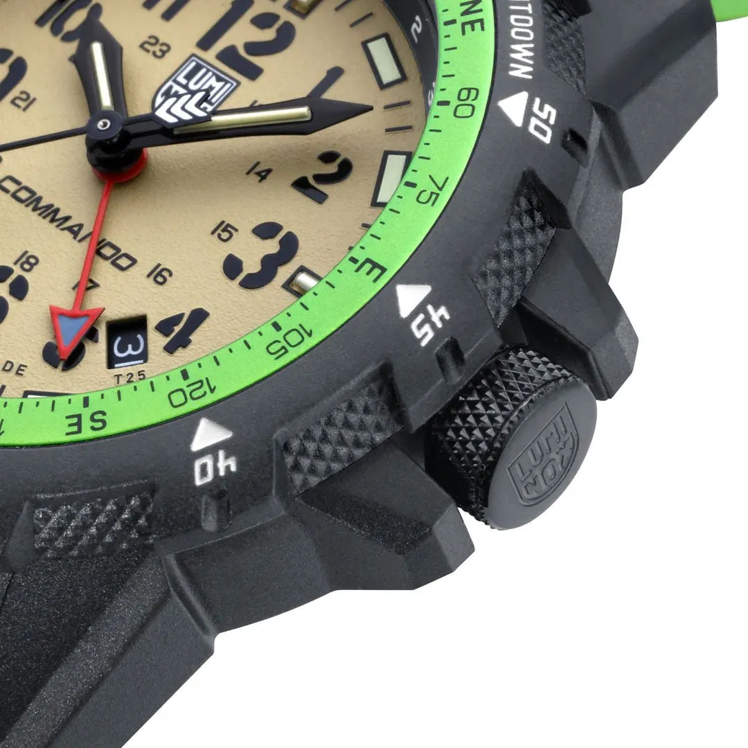 Luminox Commando Raider GMT CARBONOX Beige Dial Green Rubber Strap Date Divers Quartz Mens Watch XL.3337