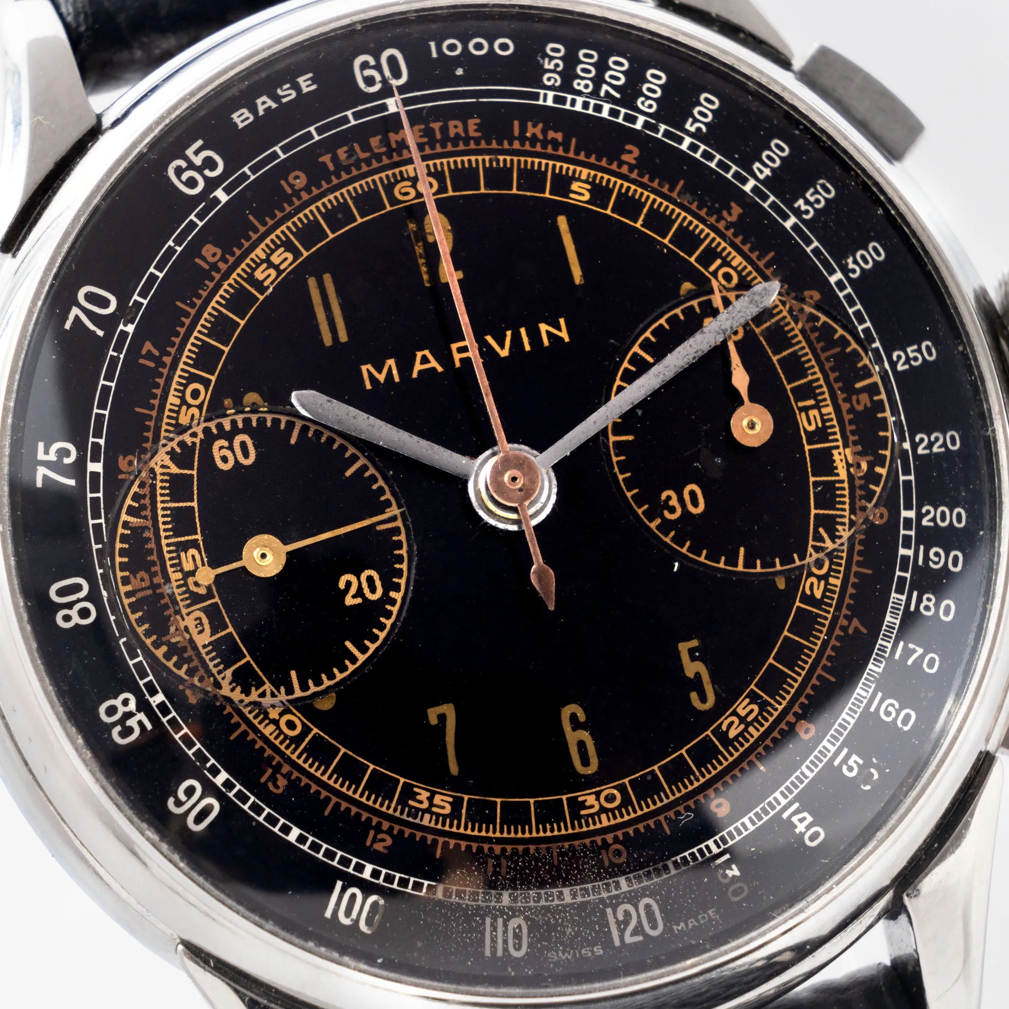 Marvin Chronograph Oversized Black Dial Multi-scale Valjoux 22 Chronograph