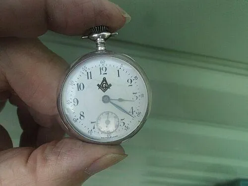 Masonic Pocket Watch Mechanical Vintage Silver Swiss Fob