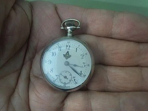 Masonic Pocket Watch Mechanical Vintage Silver Swiss Fob