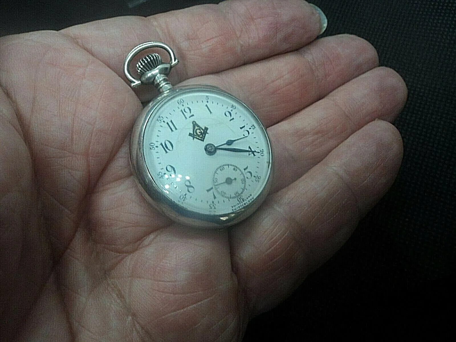 Masonic Pocket Watch Mechanical Vintage Silver Swiss Fob