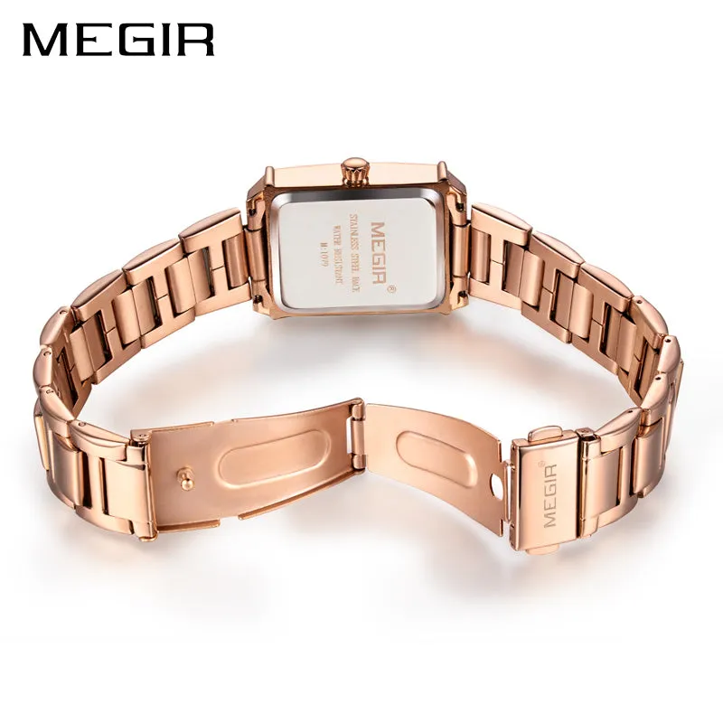 MEGIR Ladies Watches Rose Gold Luxury Women Bracelet Watch for Lovers Fashion Girl Quartz Wristwatch Clock Relogio Feminino 1079