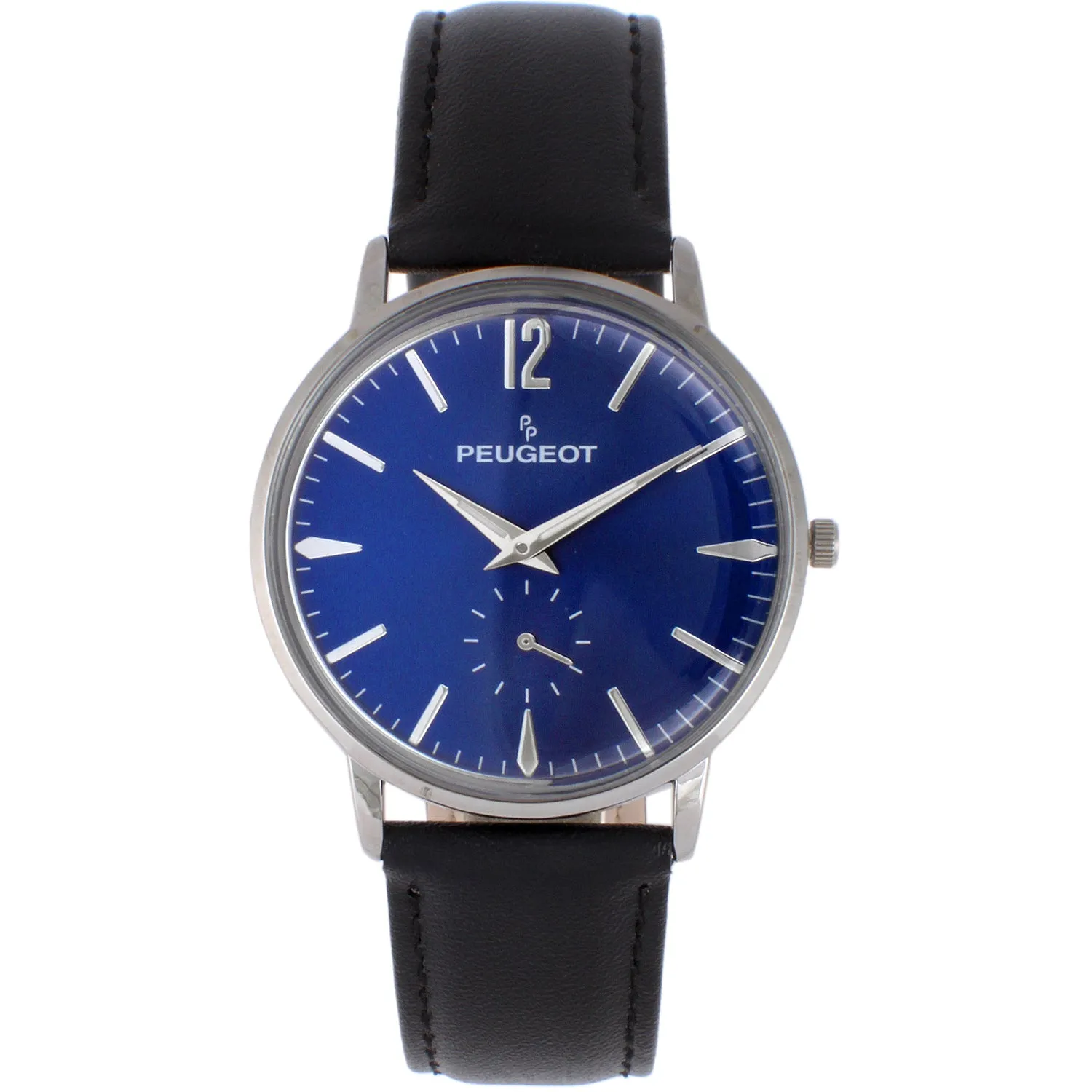 Men's 40mm Blue Dial Vintage Remote Sweep Leather Strap Watch