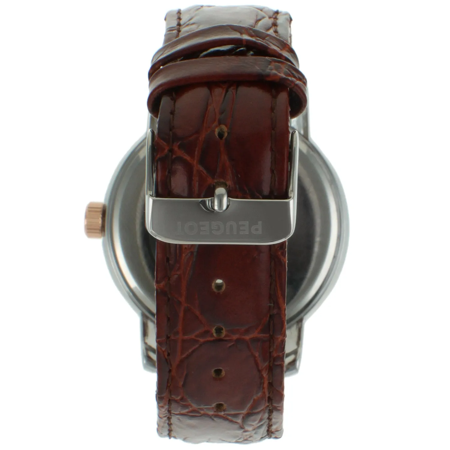 Mens 40mm Dress Watch with Roman Numerals and Brown Leather Strap