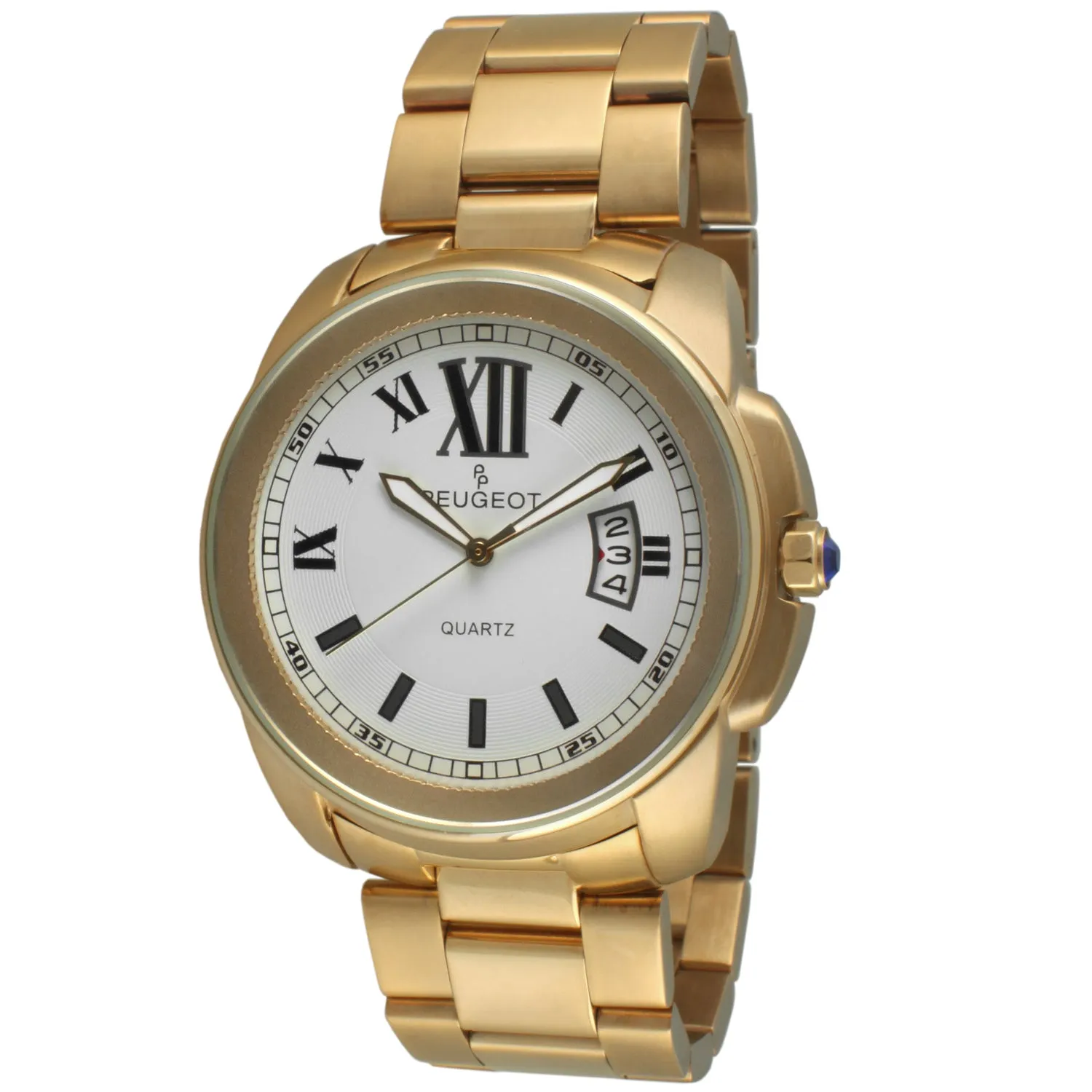 Men's 42mm Calendar Gold Plated Stainless Steel Bracelet Watch