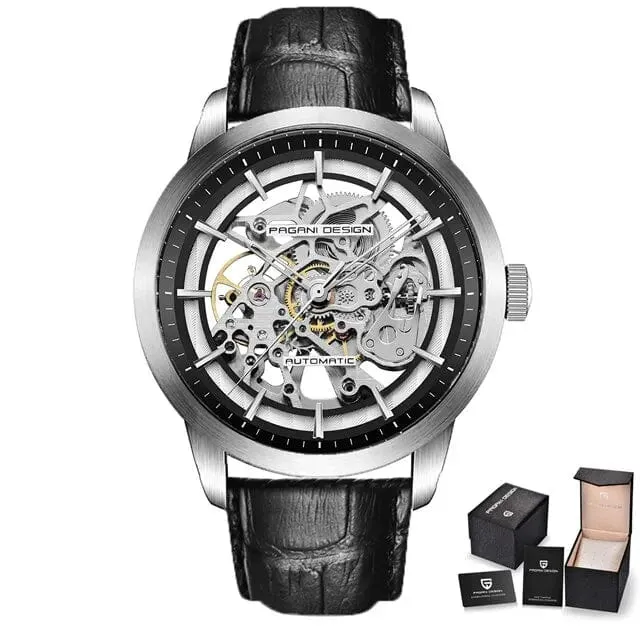 Men's Luxury Leather Automatic Mechanical Watch Stainless Steel Waterproof