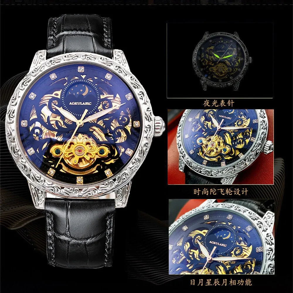 Men's Mechanical Watches Automatic Waterproof Business Wristwatch Leather Watch | 2120-6