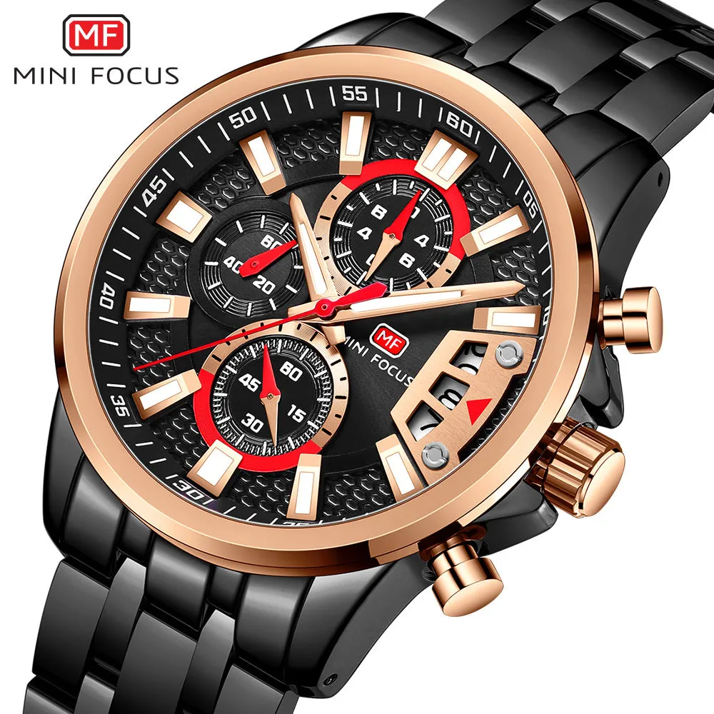 Men's Stainless Steel Watches Chronograph Watch Luxury Luminous Quartz Wristwatch | MF0352G