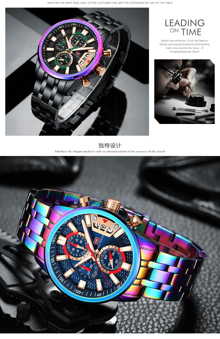 Men's Stainless Steel Watches Chronograph Watch Luxury Luminous Quartz Wristwatch | MF0352G