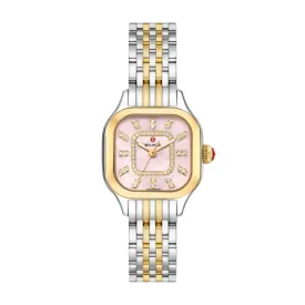 Michele Meggie High Shine Peony Diamond Dial Dual Tone Watch