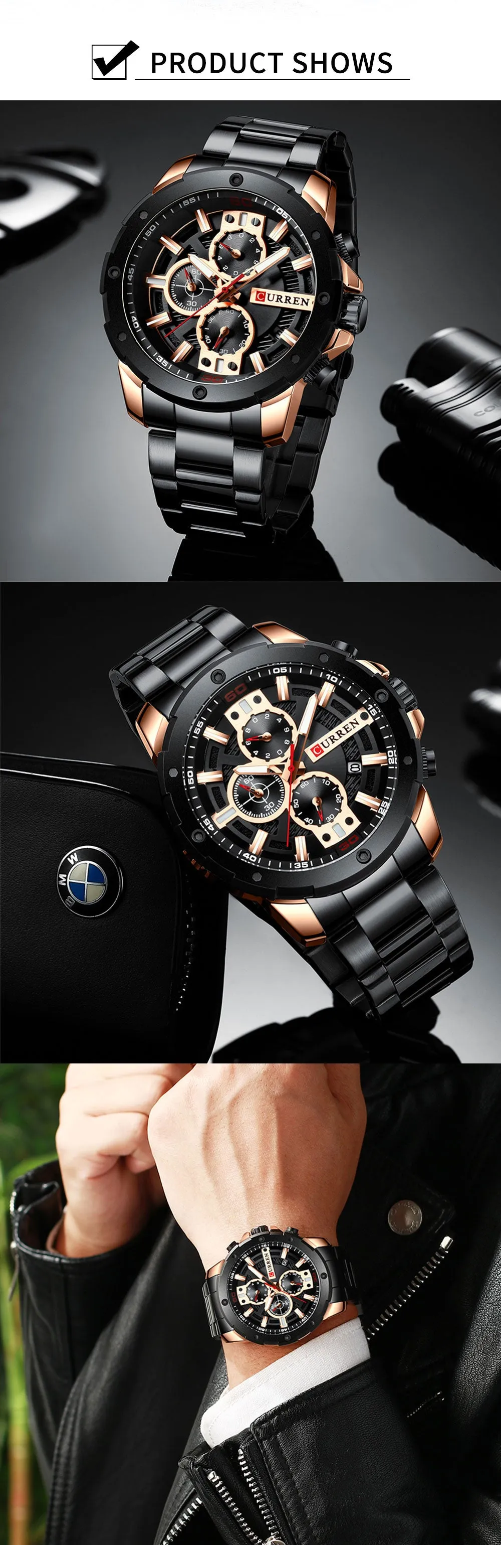 New Quartz Luminous Mans Watch Fashion Sport Stainless Steel Watches 3ATM Waterproof Wristwatch Chronograph Watches