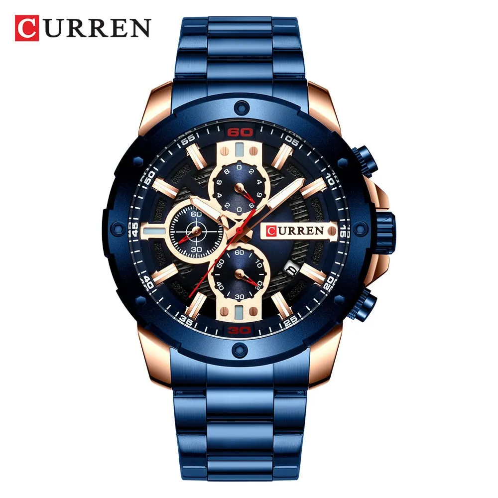 New Quartz Luminous Mans Watch Fashion Sport Stainless Steel Watches 3ATM Waterproof Wristwatch Chronograph Watches