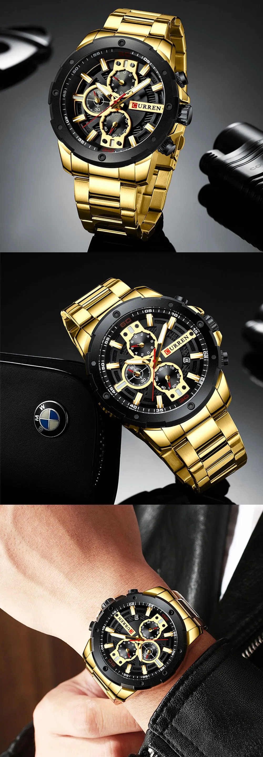 New Quartz Luminous Mans Watch Fashion Sport Stainless Steel Watches 3ATM Waterproof Wristwatch Chronograph Watches