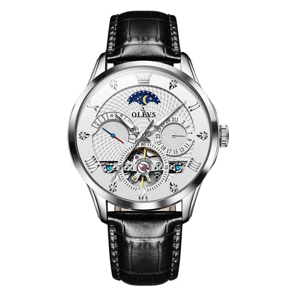 Olevs Automatic Tourbillon Skeleton Mechanical Movement Luminous Fashion High Quality Watch for Men