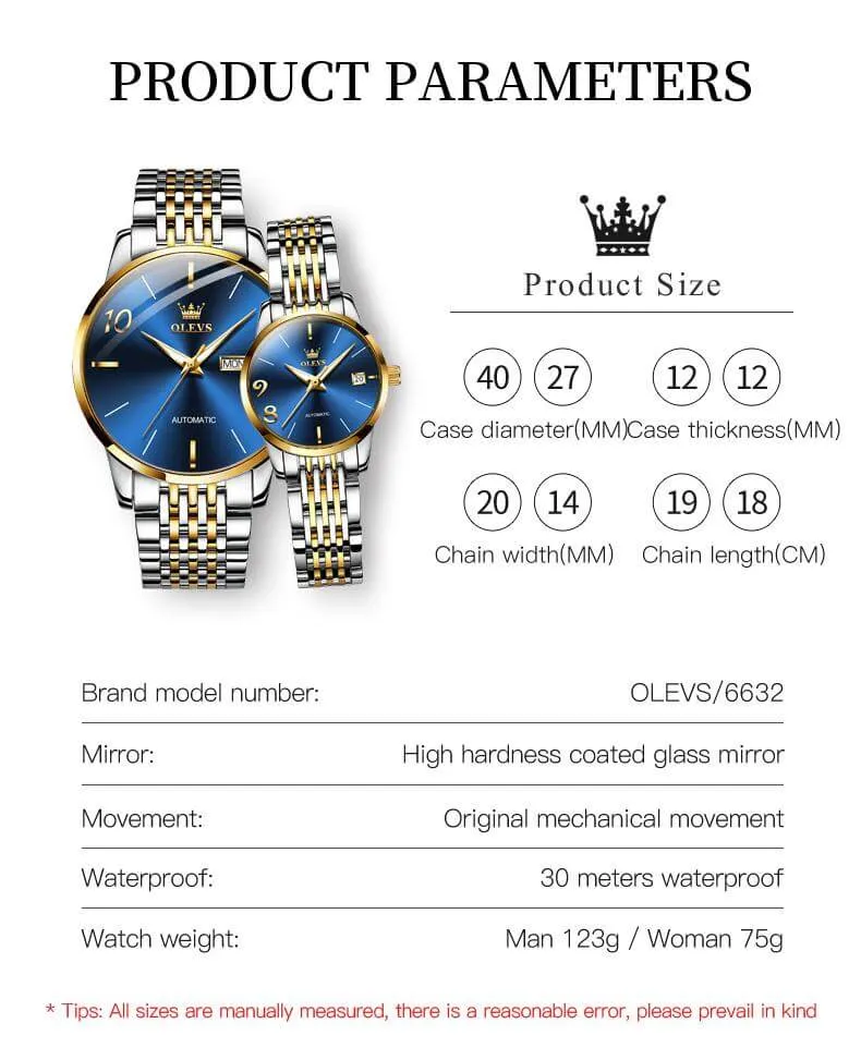 Olevs High Quality Designer Famous Classic Fashionable Waterproof Men's Automatic Mechanical Watch