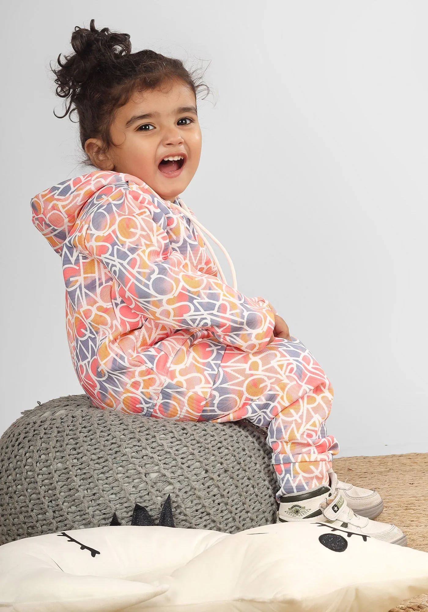 Polka Tots Full sleeve Alphabets Print Co-ord Set - Orange