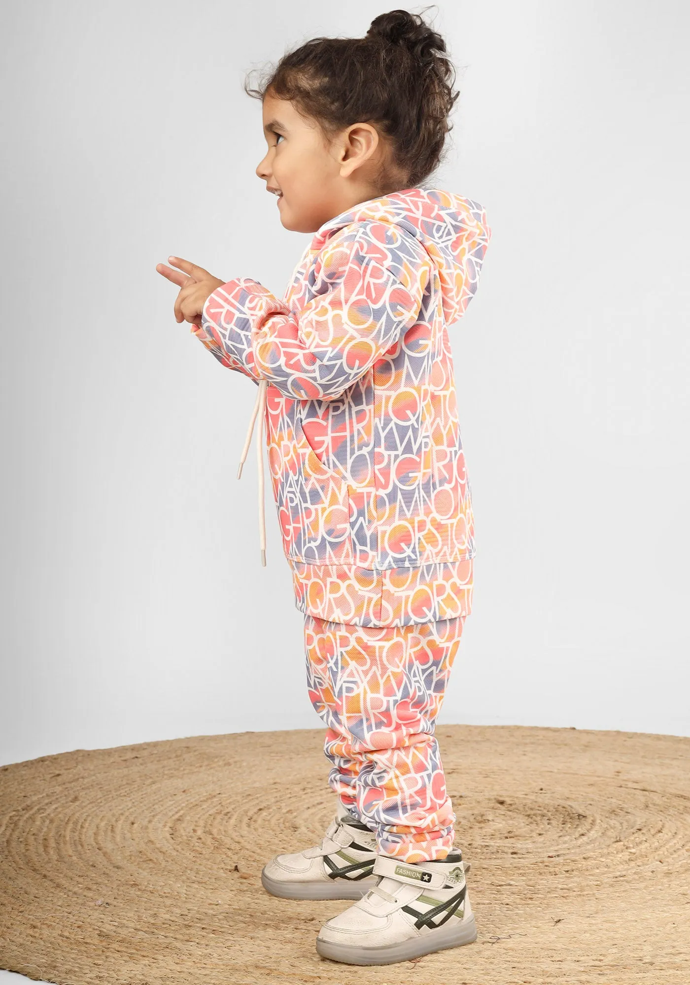 Polka Tots Full sleeve Alphabets Print Co-ord Set - Orange