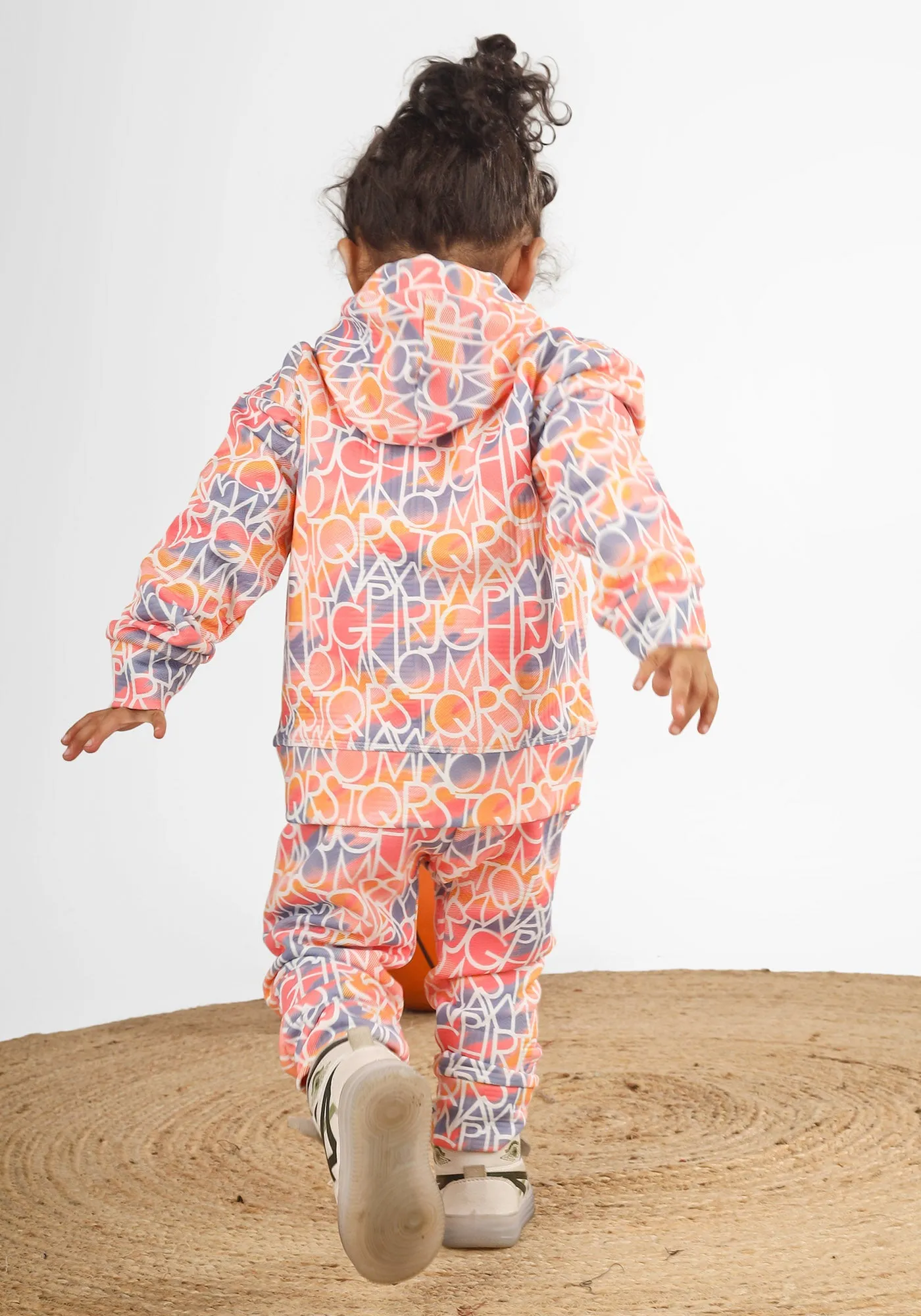 Polka Tots Full sleeve Alphabets Print Co-ord Set - Orange