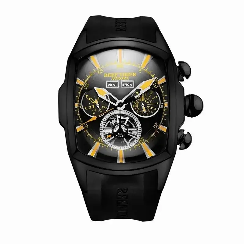 Reef Tiger Luxury Automatic Mechanical Watch for Men Tourbillon Calendar Week Waterproof Multifunctional Self-winding Wristwatch