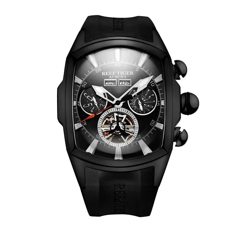 Reef Tiger Luxury Automatic Mechanical Watch for Men Tourbillon Calendar Week Waterproof Multifunctional Self-winding Wristwatch