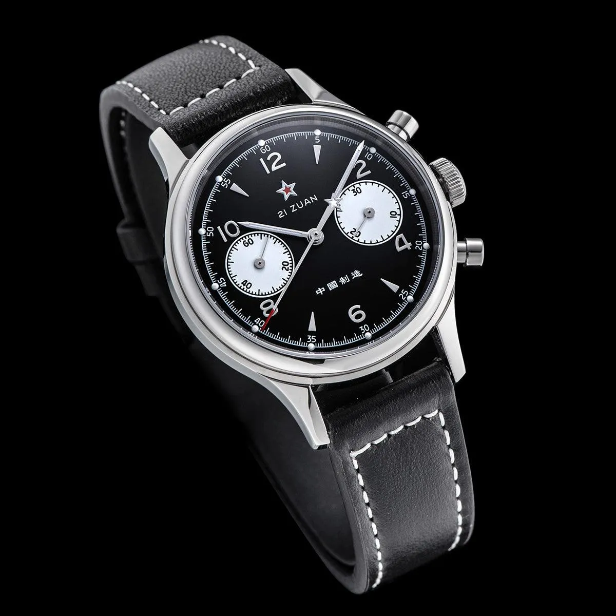 Seagull Black Panda Mechanical Men's Watch with 21 Jewels, ST19 Chronograph, and Sapphire Crystal - Model: ST1901-1