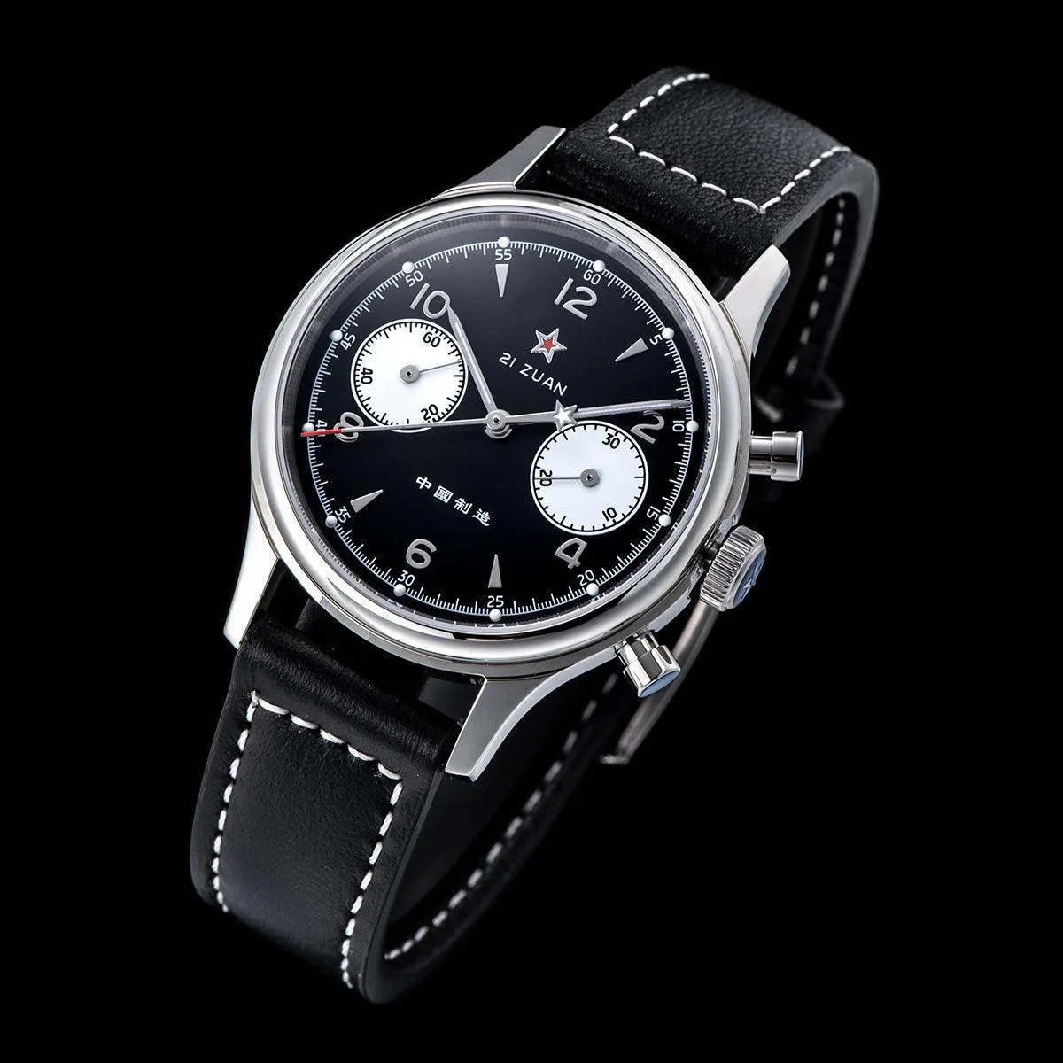 Seagull Black Panda Mechanical Men's Watch with 21 Jewels, ST19 Chronograph, and Sapphire Crystal - Model: ST1901-1