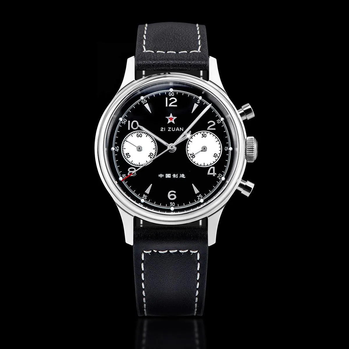 Seagull Black Panda Mechanical Men's Watch with 21 Jewels, ST19 Chronograph, and Sapphire Crystal - Model: ST1901-1