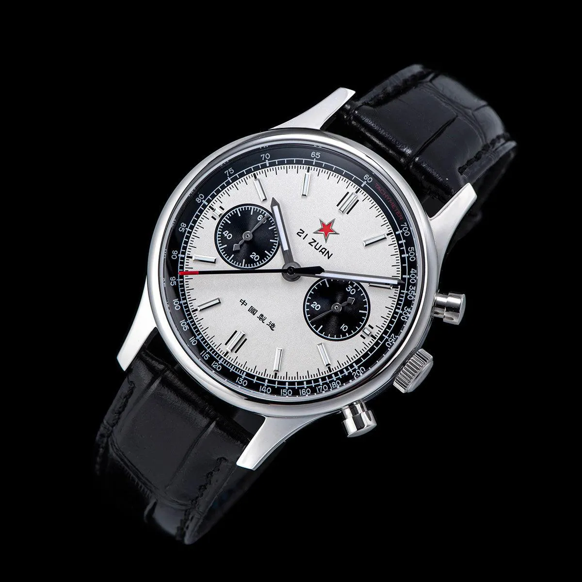 Seagull White Panda Mechanical Men's Watch with 21 Jewels, ST19 Chronograph, and Sapphire Crystal - Model: ST1901-1