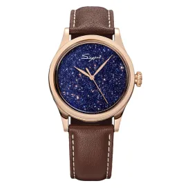 Sugess Blue Sandstone Gold Color Case Mechanical Watch with ST2130 Seagull Movement