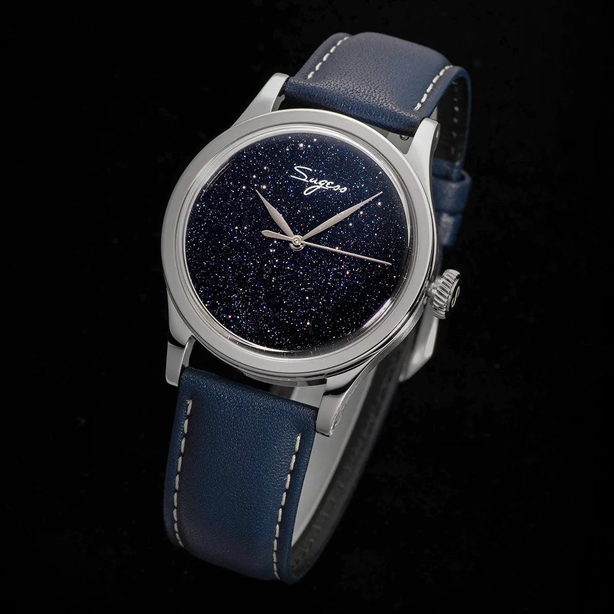 Sugess Blue Sandstone Stainless Steel Mechanical Watch with ST2130 Seagull Movement