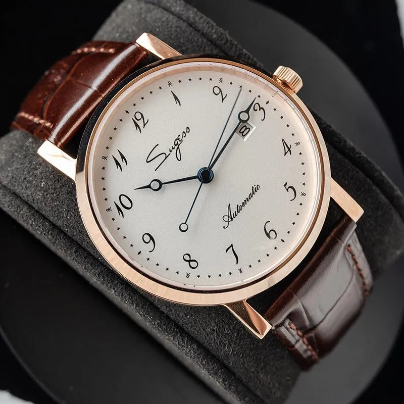 Sugess Ultra-thin automatic mechanical gold color men's watch 9015 movement stable movement custom men's watch