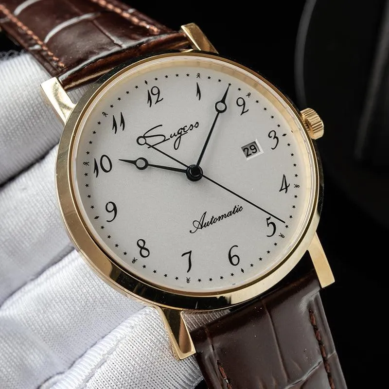 Sugess Ultra-thin automatic mechanical gold color men's watch 9015 movement stable movement custom men's watch