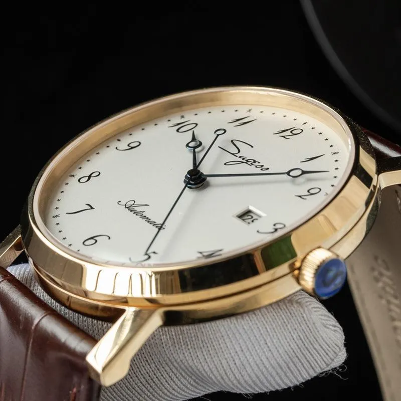 Sugess Ultra-thin automatic mechanical gold color men's watch 9015 movement stable movement custom men's watch