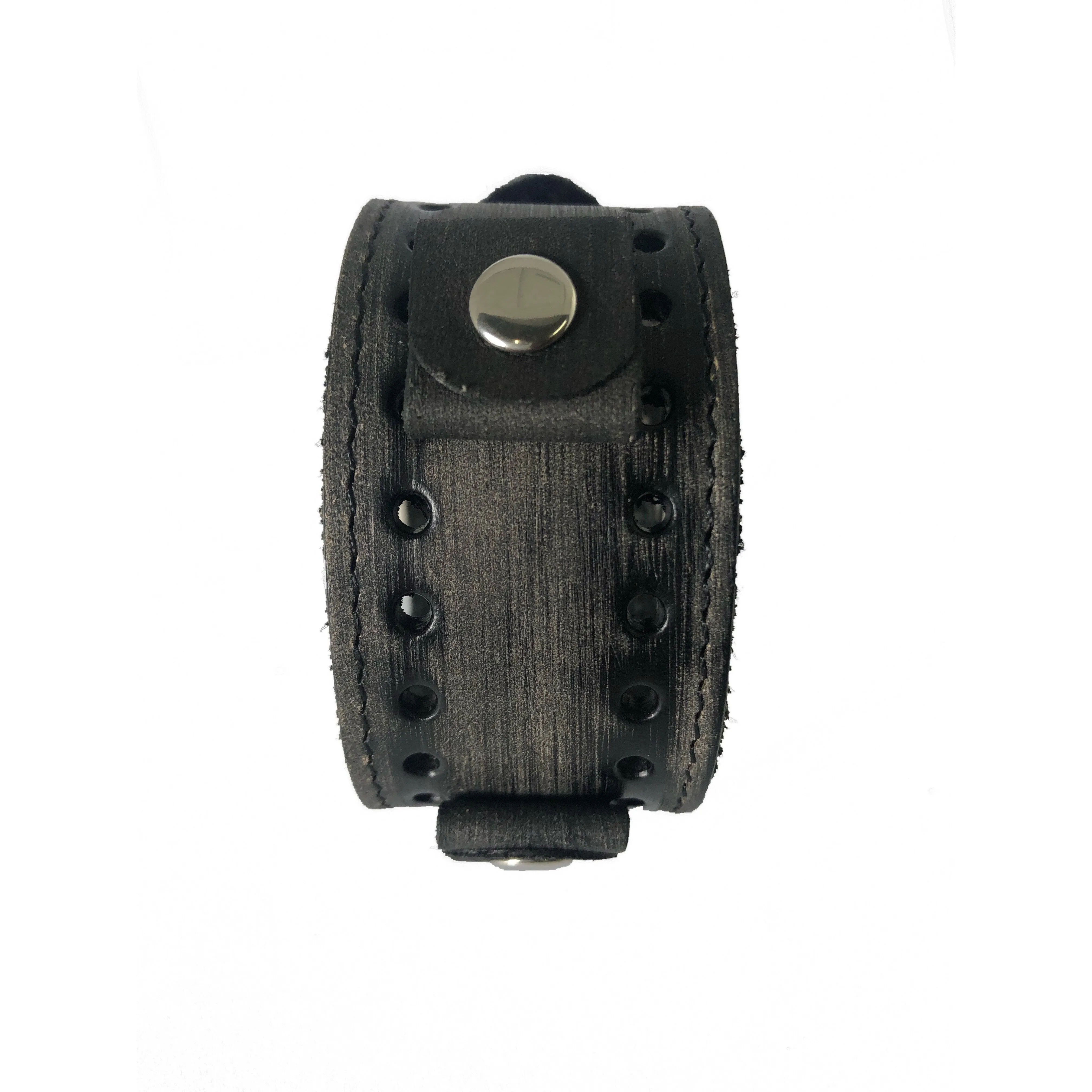 Sully Black/White Watch with Distressed Black Leather Cuff