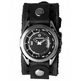 Sully Black/White Watch with Distressed Black Leather Cuff