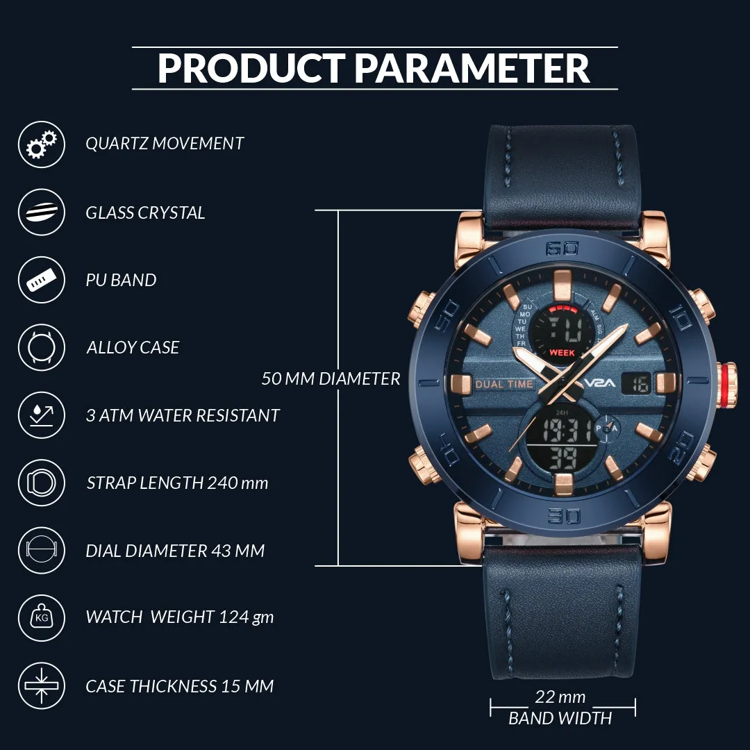 V2A Alloy Case and Genuine Leather Band Analog Digital Fashion Watch for Men Latest Men’s Watch | Gifts for Men | Gift for Brother | Gift for Husband | Birthday Gifts