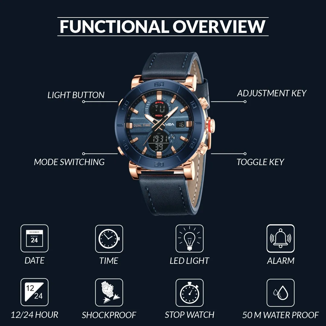 V2A Alloy Case and Genuine Leather Band Analog Digital Fashion Watch for Men Latest Men’s Watch | Gifts for Men | Gift for Brother | Gift for Husband | Birthday Gifts