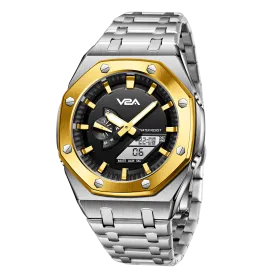 V2A Allure Octagonal Screw Case Analogue-Digital Watch for Men, Stainless Steel Band, 30M Water Resistant, 5 Alarms, World Time, Countdown, Stopwatch Men Watch | Birthday Gift for Men