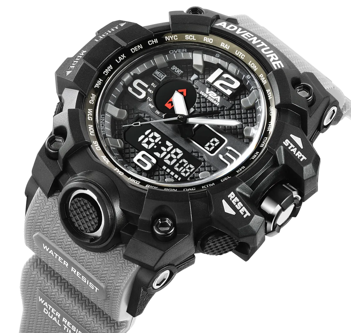 V2A Army Black Chronograph Shockproof Waterproof Analog-Digital Date Display Sports Watch for Men