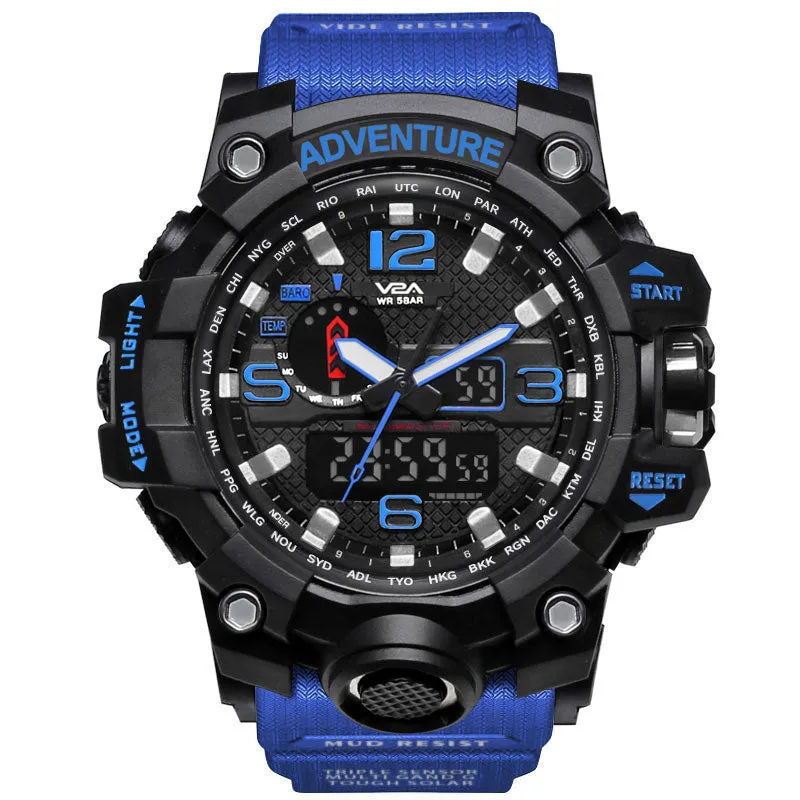 V2A Army Black Chronograph Shockproof Waterproof Analog-Digital Date Display Sports Watch for Men