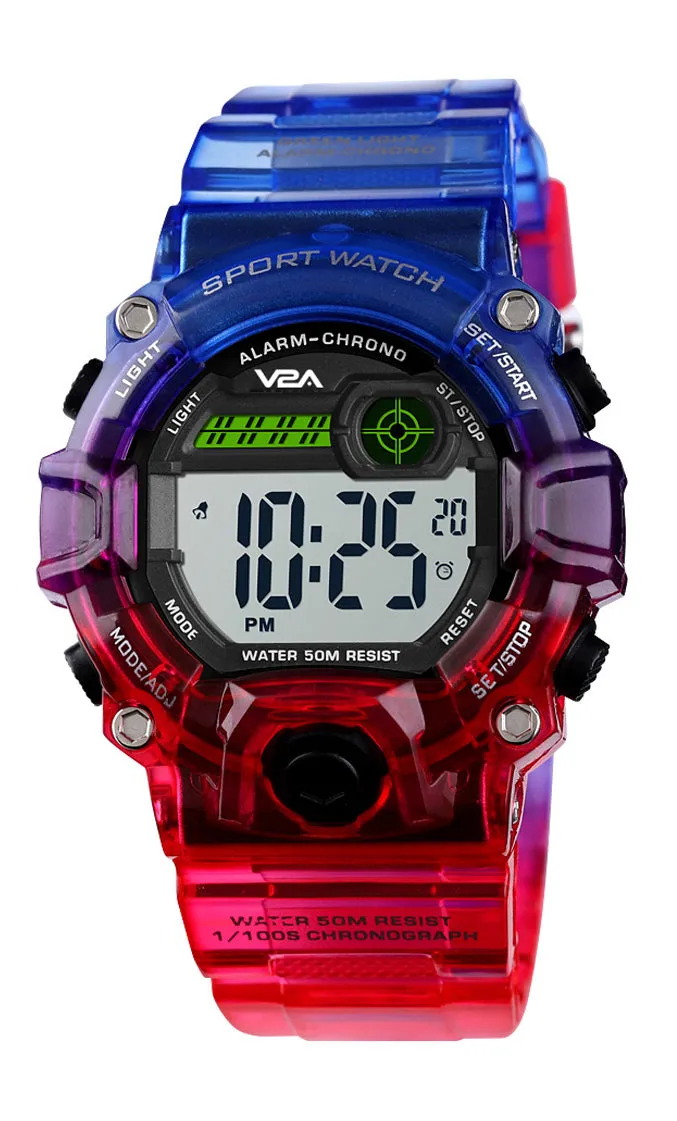 V2A Digital 5ATM Waterproof Kids Sports Watch with Backlight Alarm Stopwatch for Boys and Girls (White Dial with Blue Colored Strap)