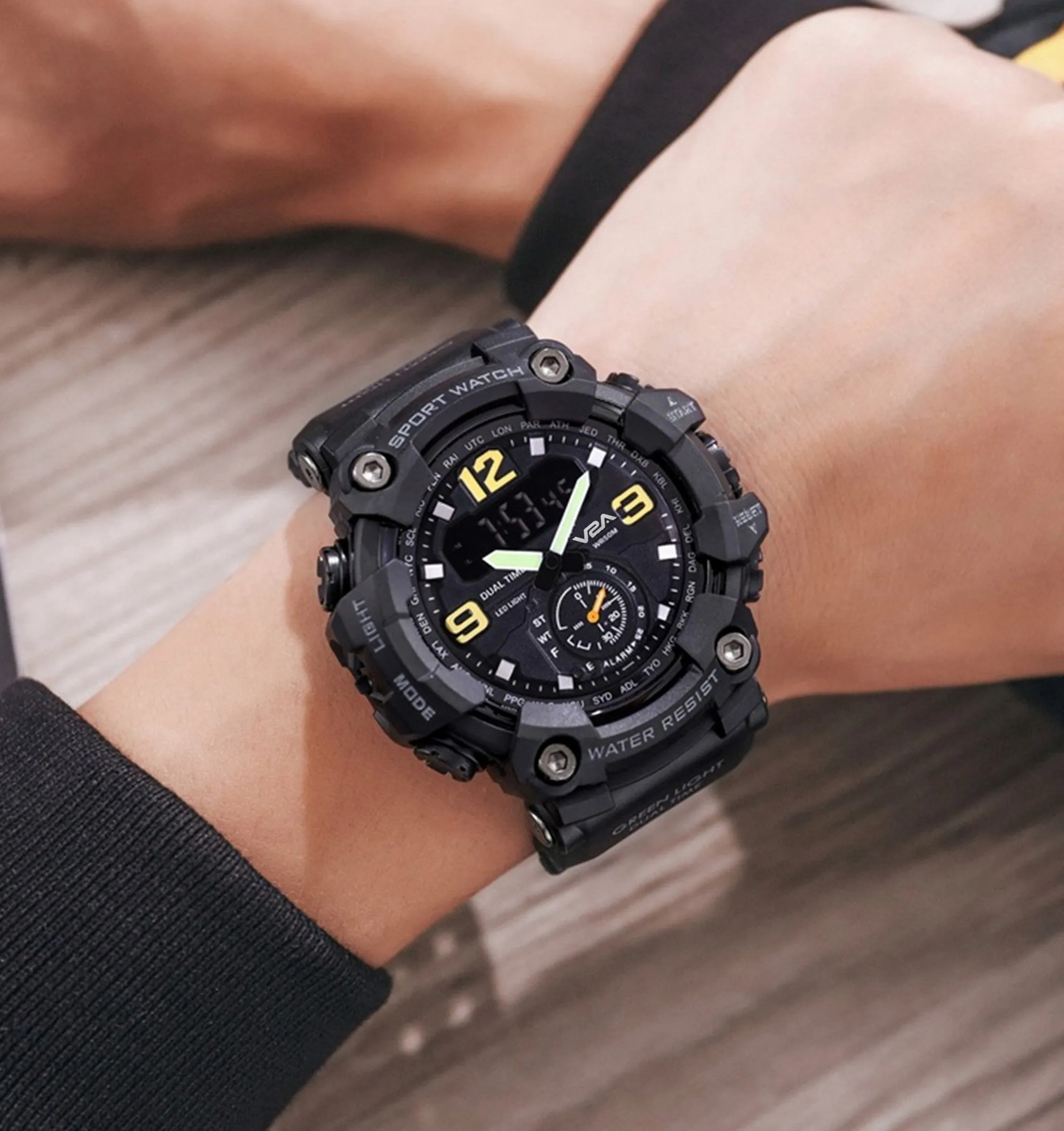 V2A Fighter Midnight Black Analog Digital Sport Watches for Men and Boys