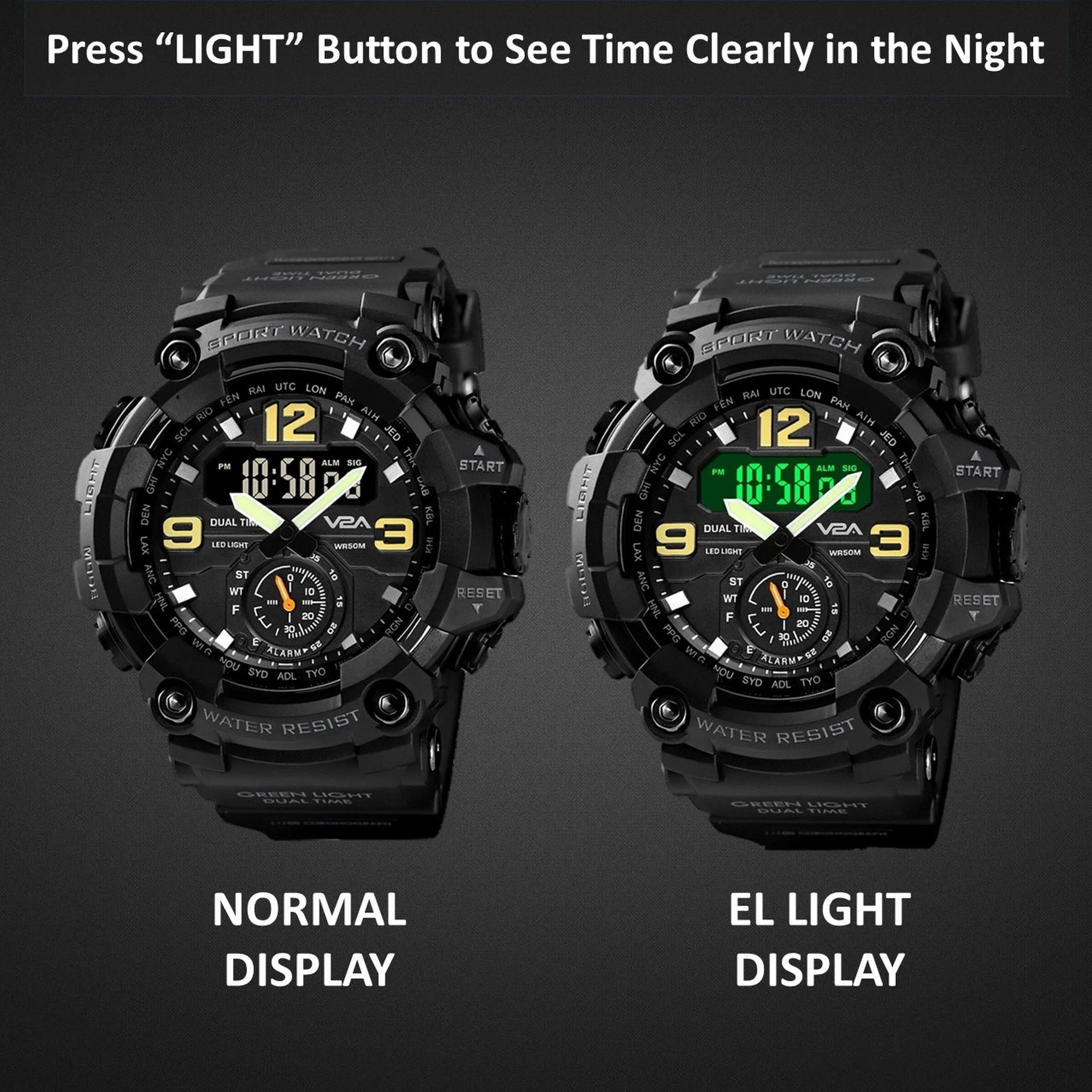 V2A Fighter Midnight Black Analog Digital Sport Watches for Men and Boys