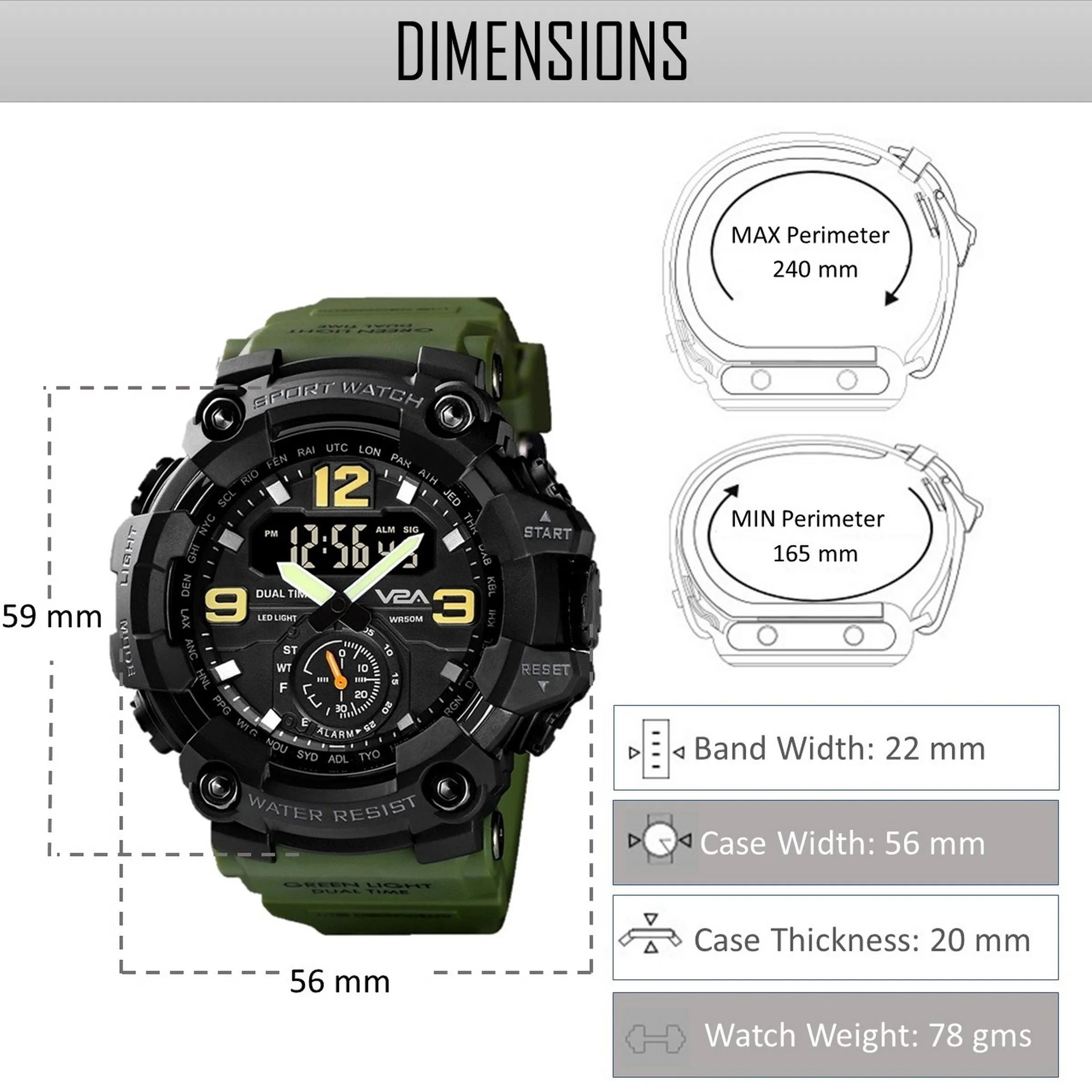 V2A Fighter Midnight Black Analog Digital Sport Watches for Men and Boys