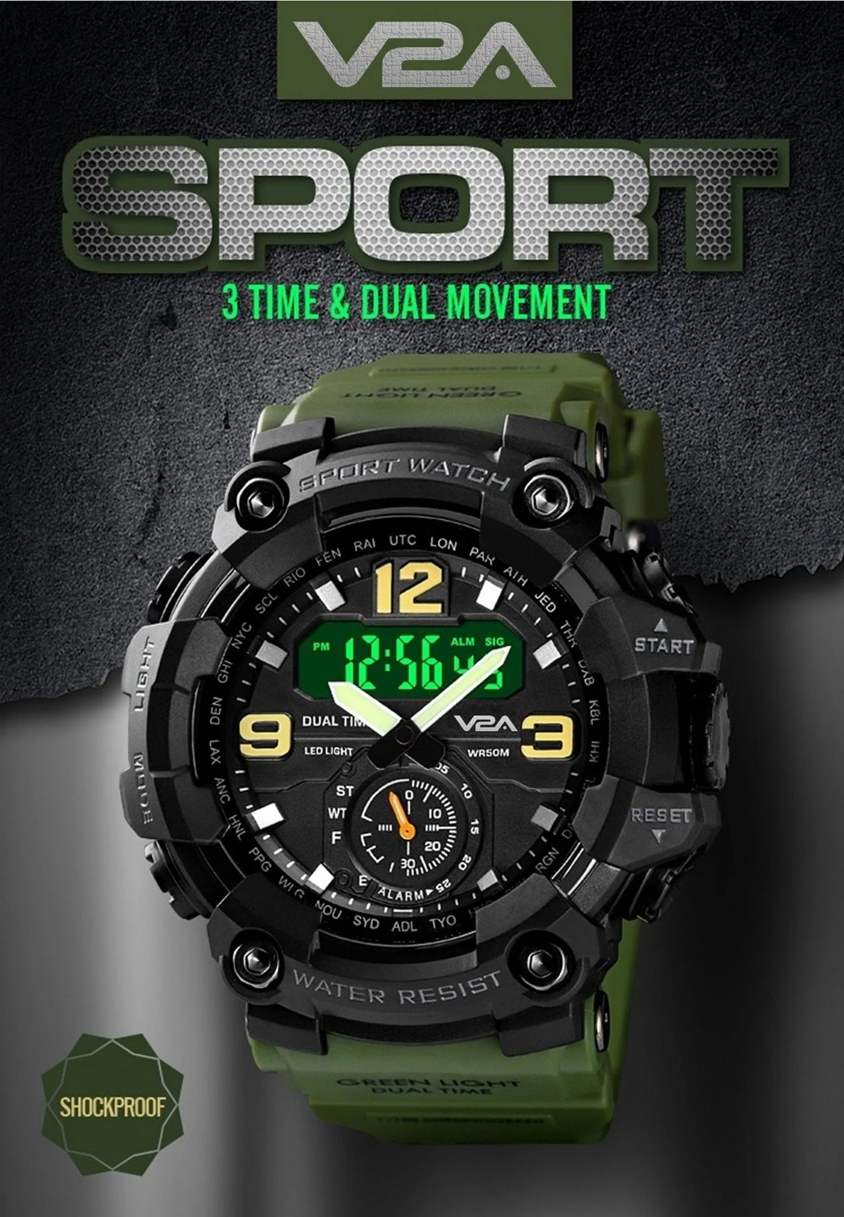 V2A Fighter Midnight Black Analog Digital Sport Watches for Men and Boys